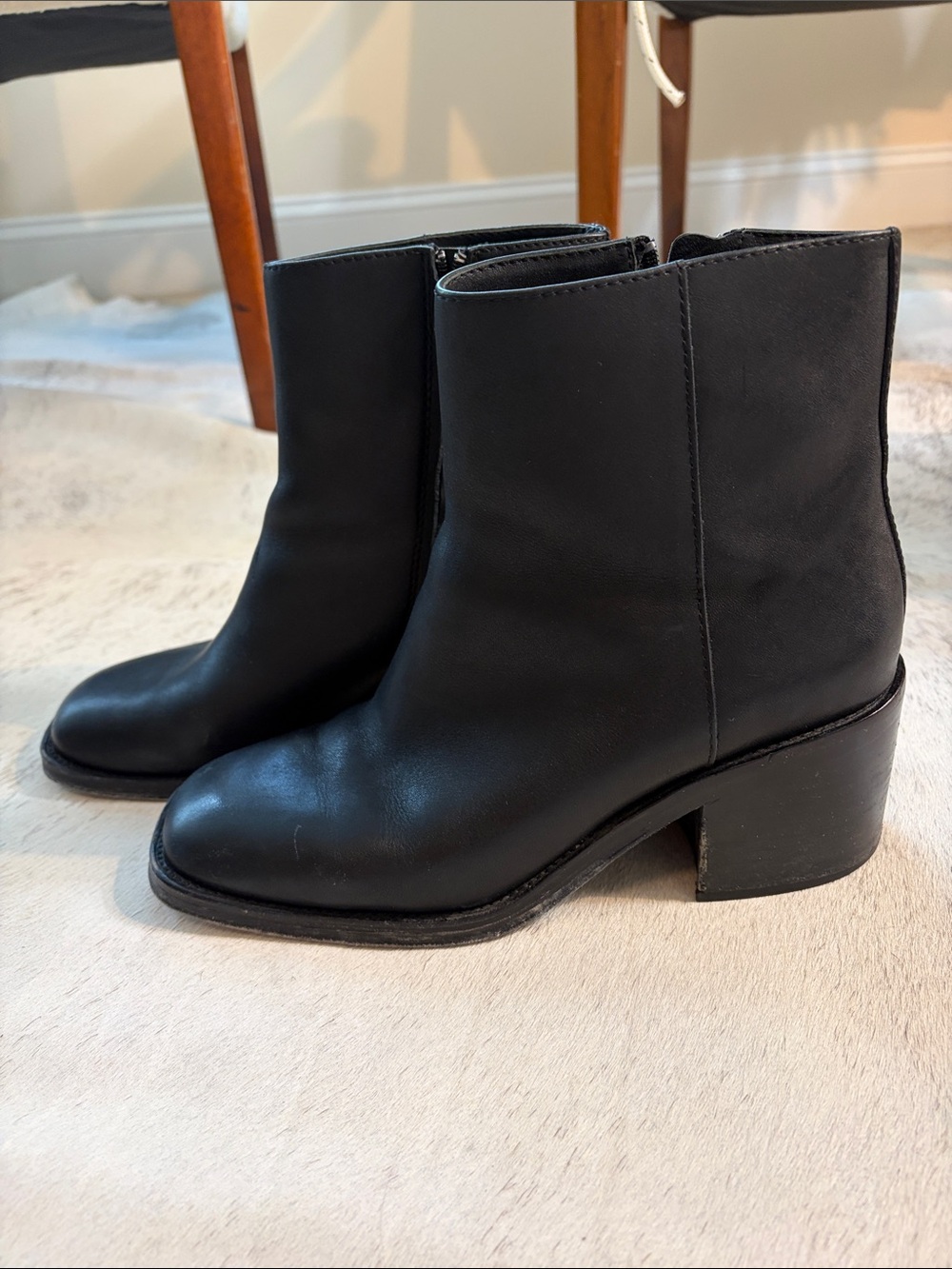 Loeffler Randall Black Leather Square-Toe Ankle Boots - Picture 3 of 5